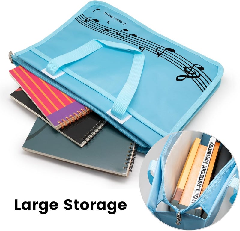 BestSounds Piano Bag, Zipper Waterproof Music Book Tote Bag Piano Accessories for Students Kids, Women, Gifts for Musicians (Blue Music) - Image 3